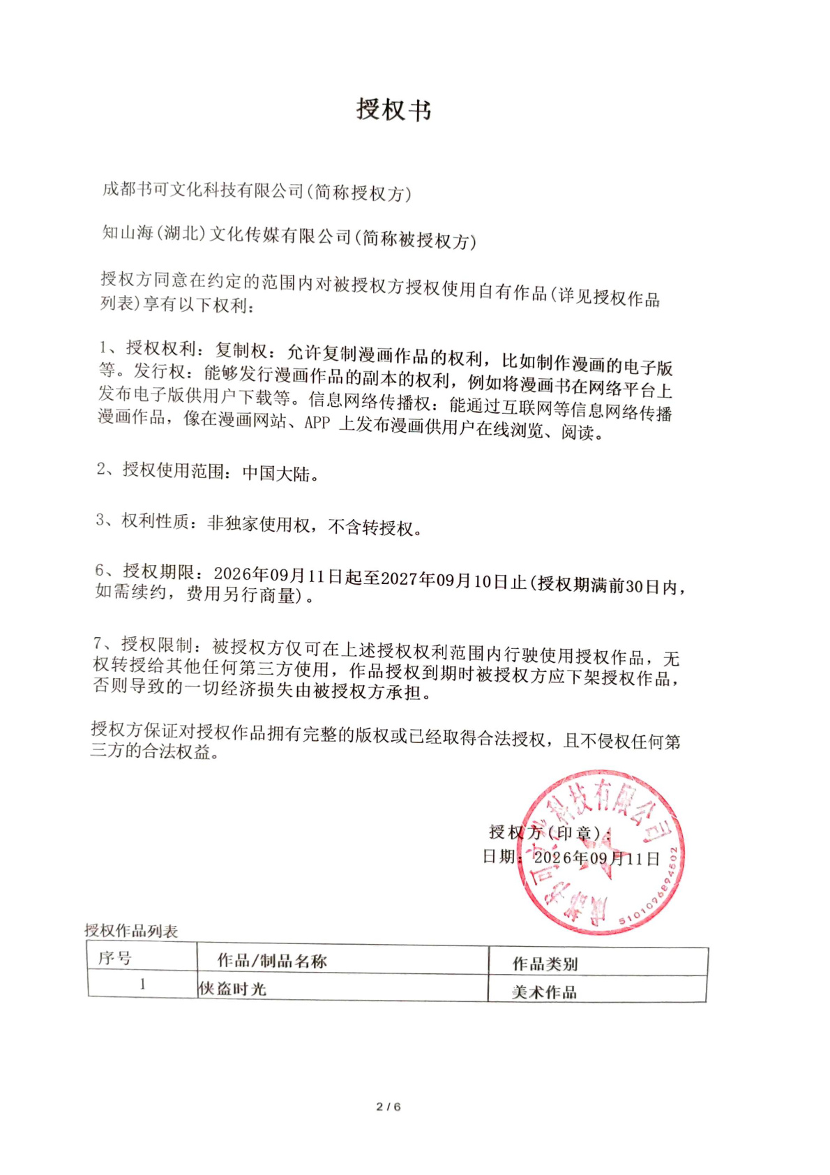 作品授权书